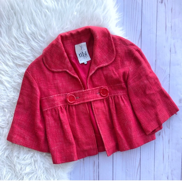 Tibi red cropped baby doll pea coat cape jacket - Picture 1 of 8